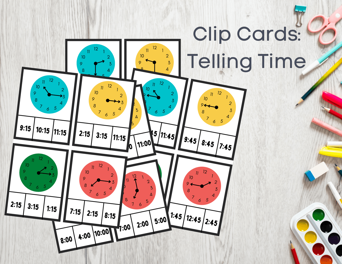 Clip Cards: Telling Time - 2 Paper Sisters