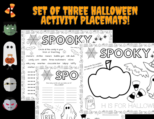Set of 3 Halloween Activity Placemats: Digital Download - 2 Paper Sisters