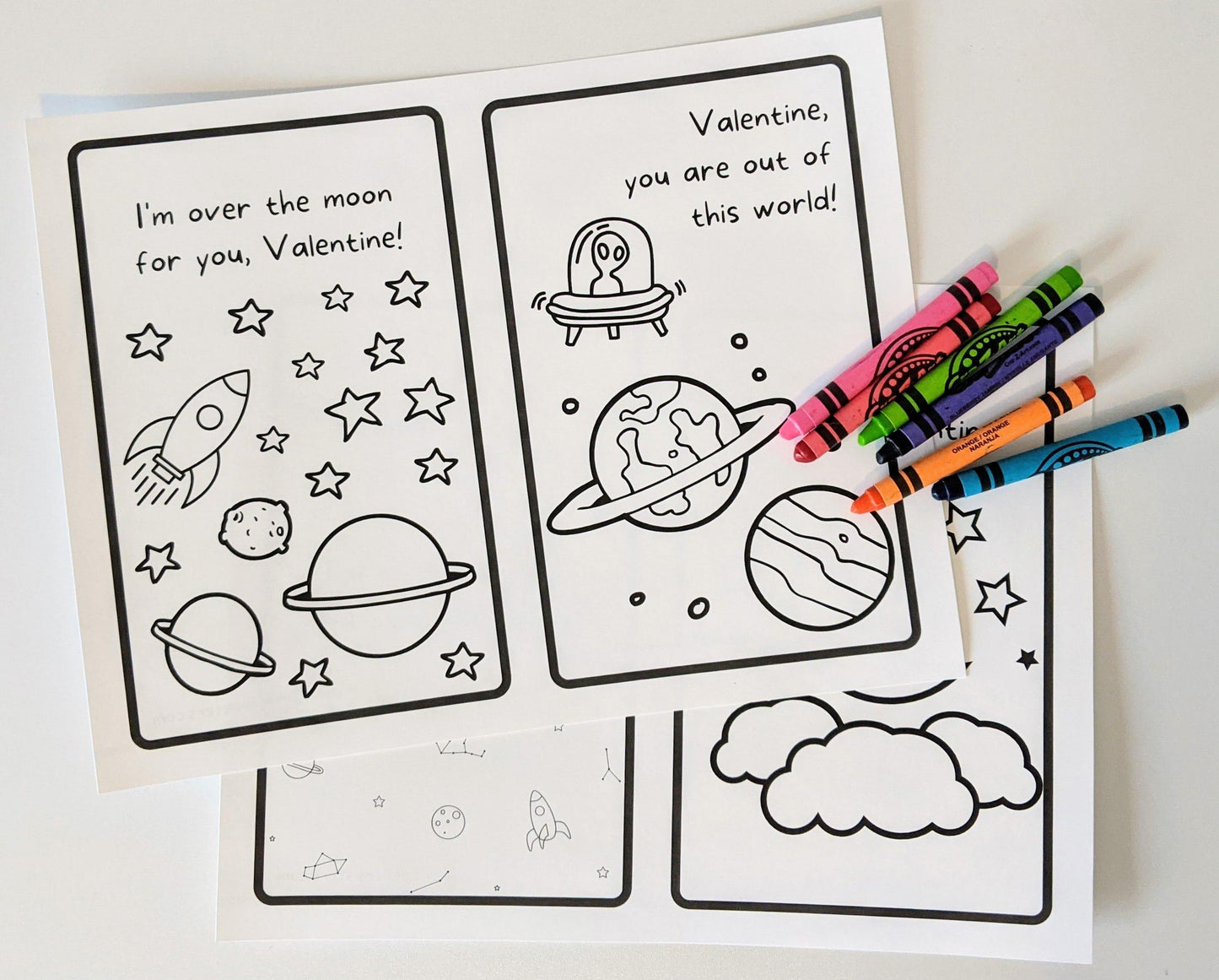 Kid's Coloring Valentine's Day Cards: Space - Digital Download - 2 Paper Sisters