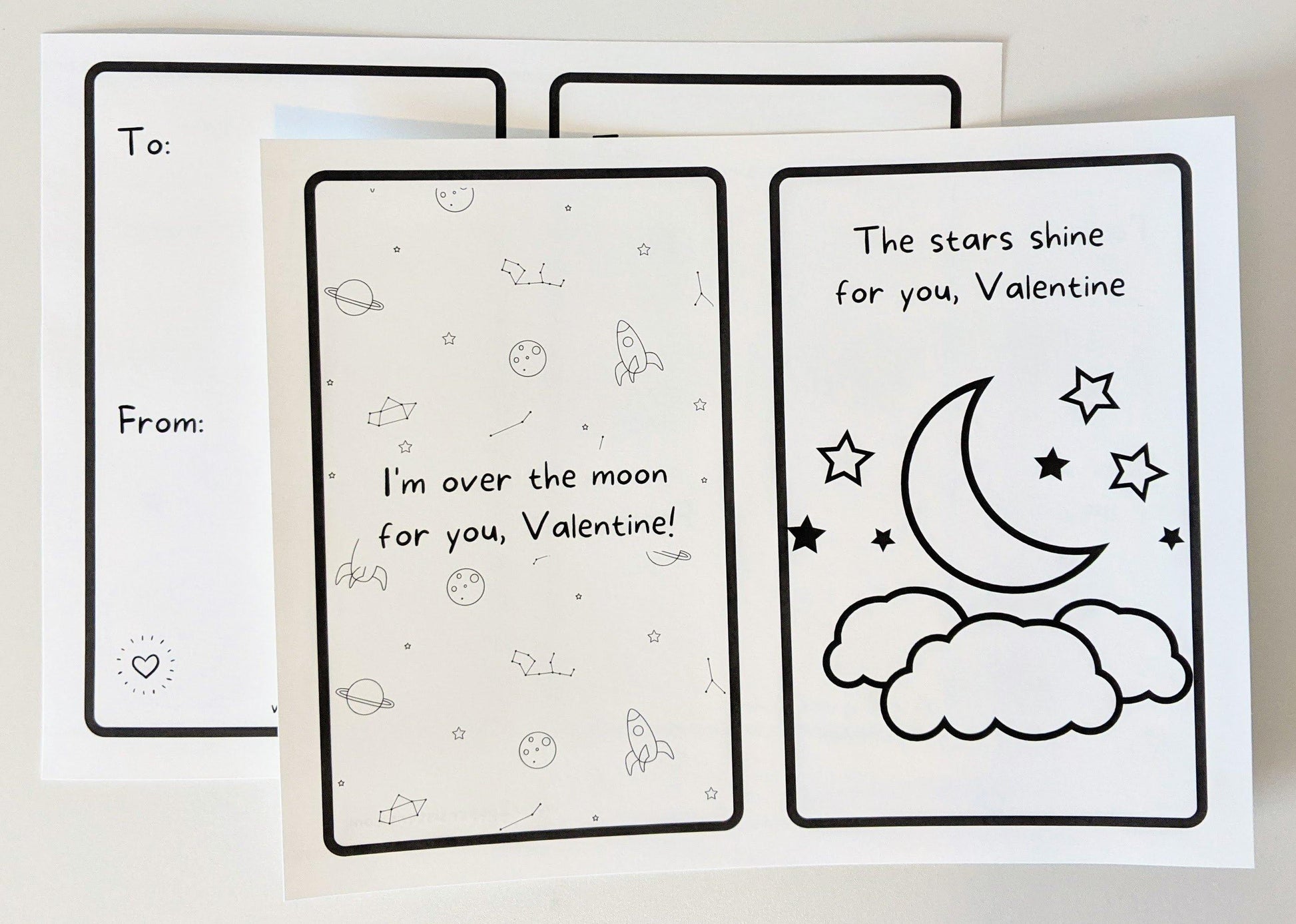 Kid's Coloring Valentine's Day Cards: Space - Digital Download - 2 Paper Sisters