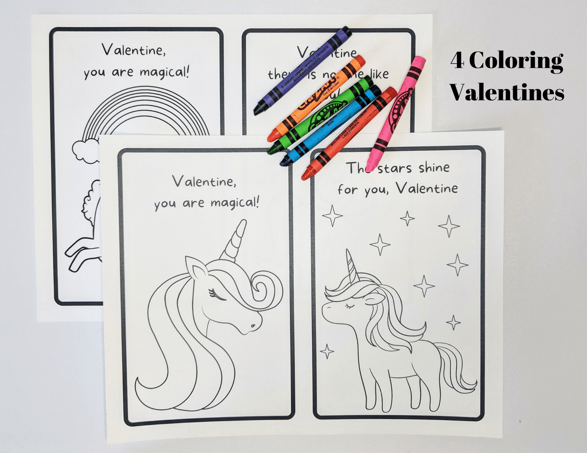 Kid's Coloring Valentine's Day Cards: Unicorns - Digital Download - 2 Paper Sisters