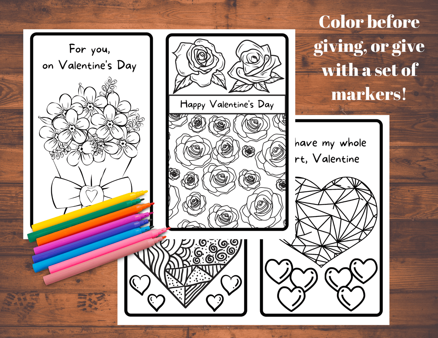 Kid's Coloring Valentine's Day Cards: Hearts- Digital Download - 2 Paper Sisters
