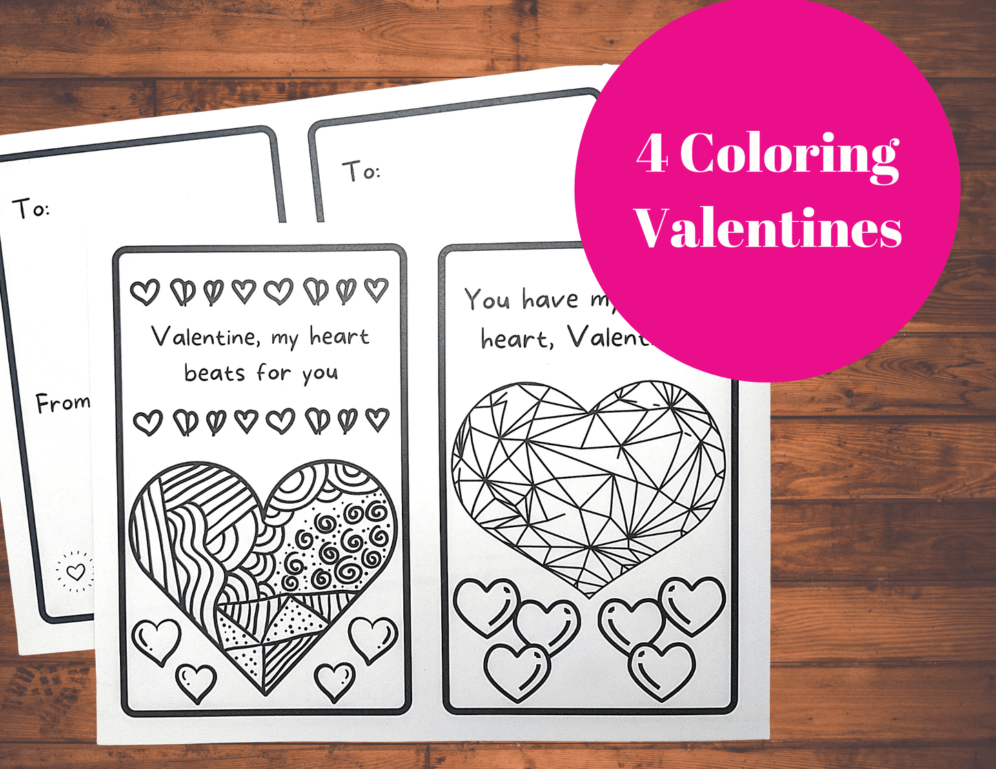 Kid's Coloring Valentine's Day Cards: Hearts- Digital Download - 2 Paper Sisters