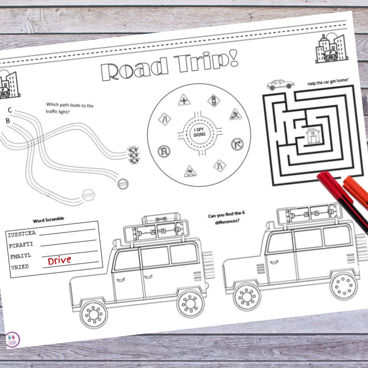 3 Road Trip Activity Placemats- Digital Download - 2 Paper Sisters