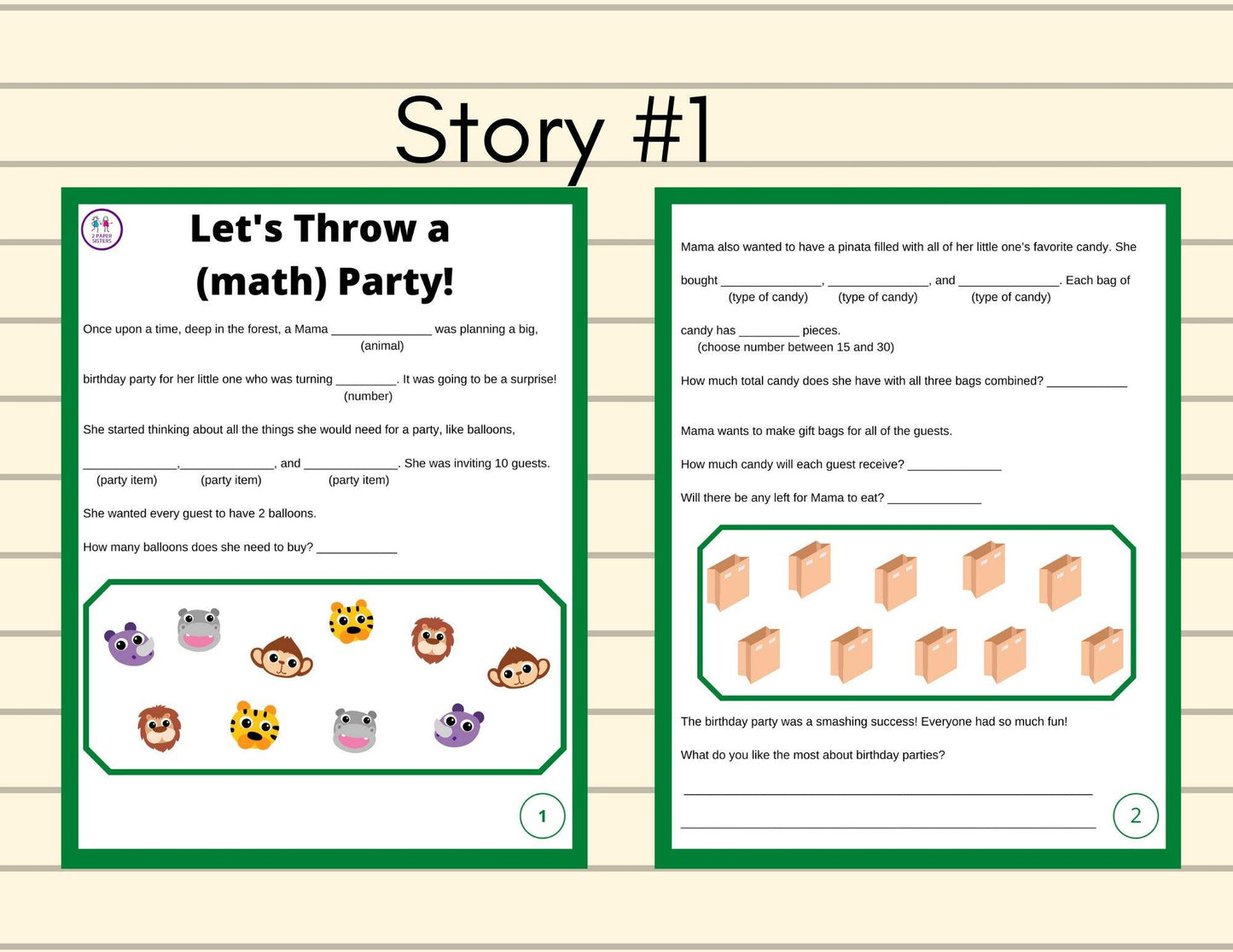 Adding and Telling Time Math Stories- Digital Download - 2 Paper Sisters
