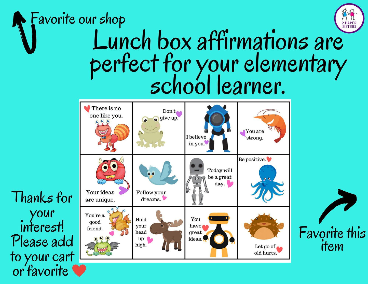 Elementary Lunchbox Notes- Digital Download - 2 Paper Sisters