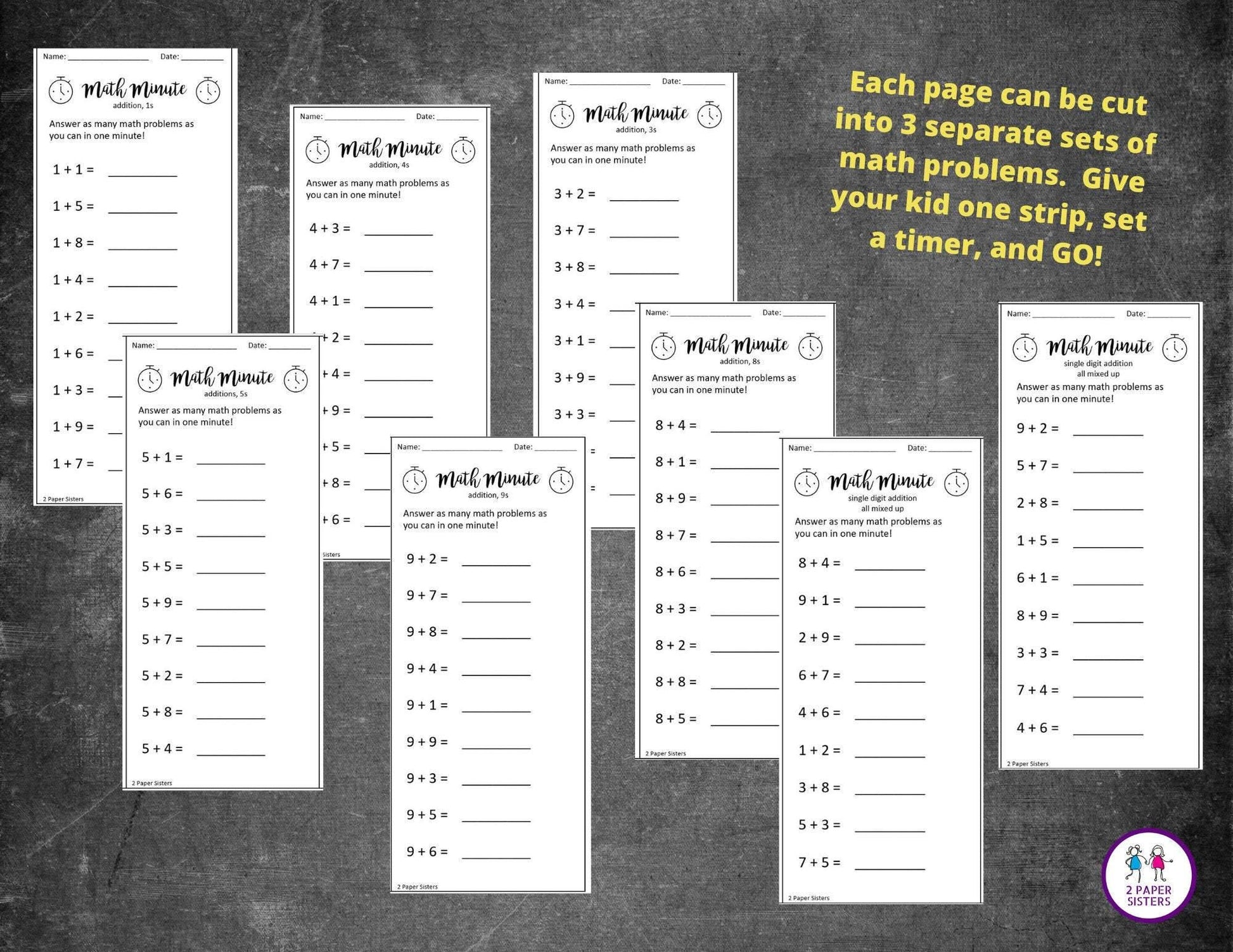 Elementary Math Timed Practice- Digital Download - 2 Paper Sisters