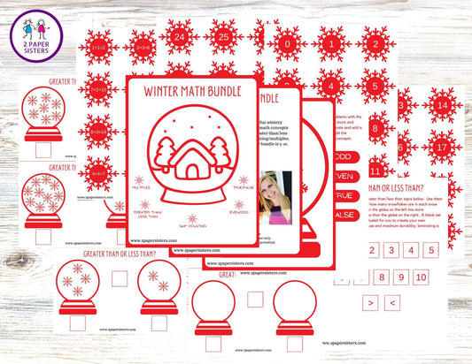 Winter Math Bundle, Ages 3-10 - Digital Download - 2 Paper Sisters