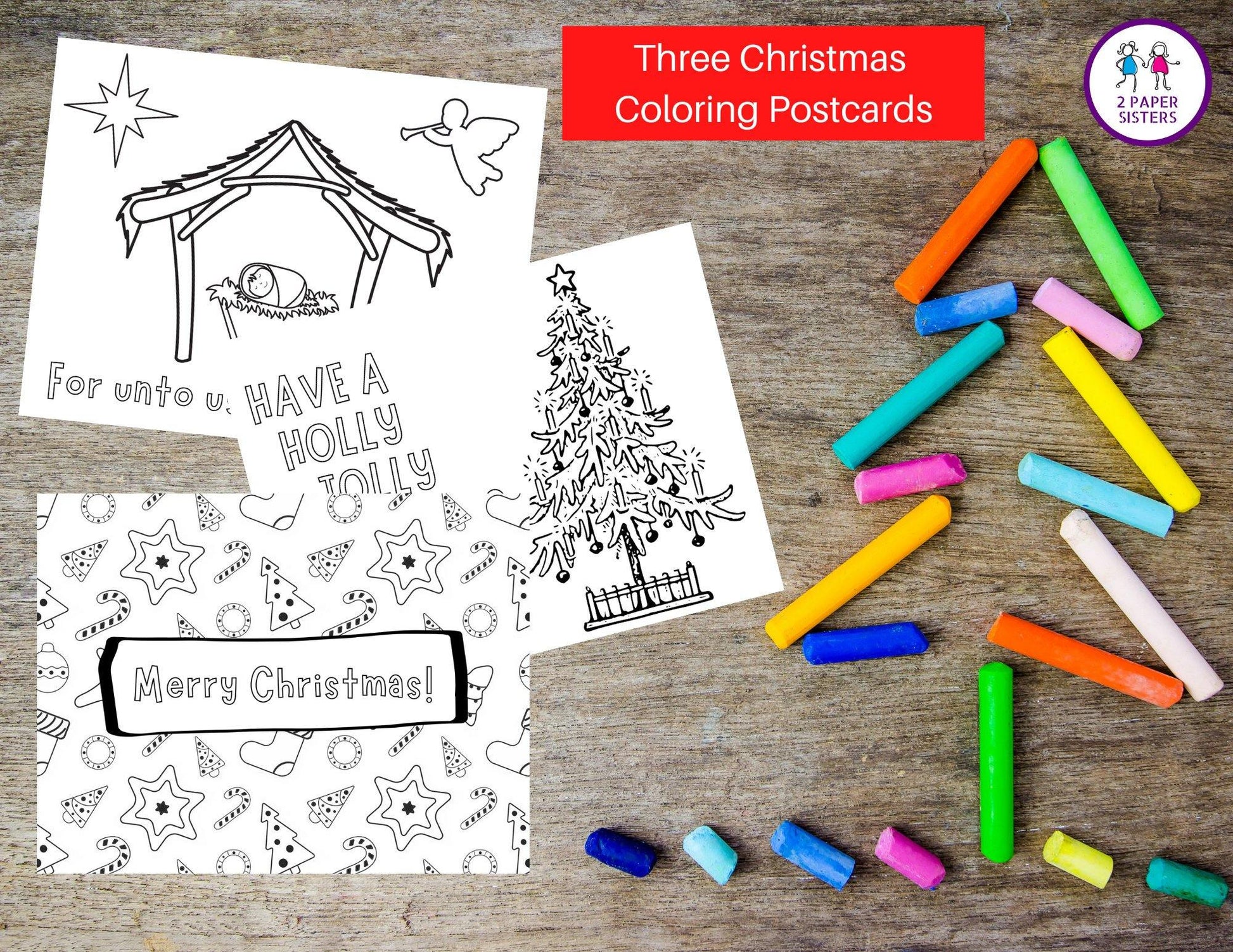 Christmas coloring postcard, quarantine mail, happy mail, kid activities, kids coloring, Christmas cards, INSTANT DOWNLOAD - 2 Paper Sisters