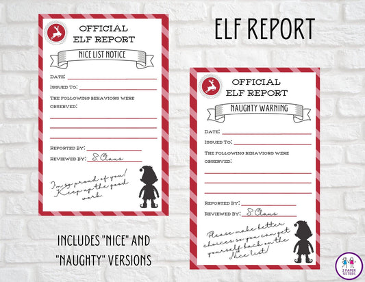 Elf on the Shelf report, elf report, behavior report, Christmas, Santa, Naughty List, Nice List, Scout Elf, INSTANT DOWNLOAD - 2 Paper Sisters