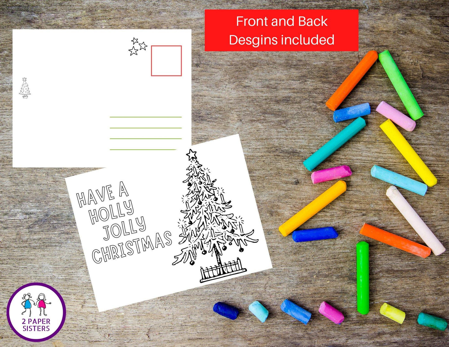 Christmas coloring postcard, quarantine mail, happy mail, kid activities, kids coloring, Christmas cards, INSTANT DOWNLOAD - 2 Paper Sisters