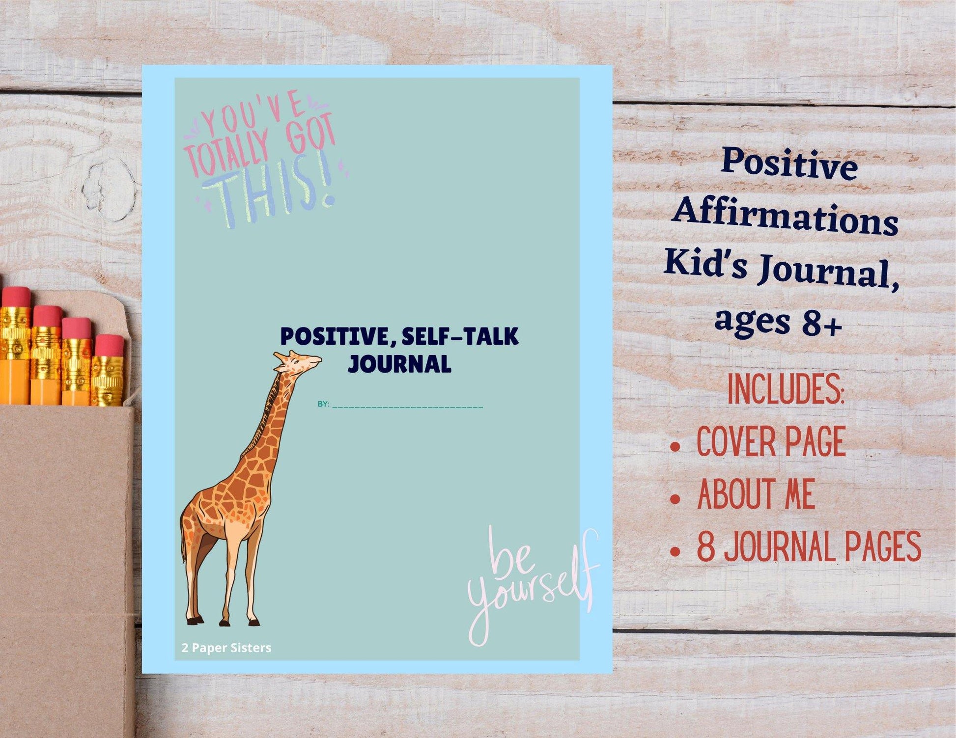 Giraffe Positive Affirmation Journal, Ages 8+ - 2 Paper Sisters