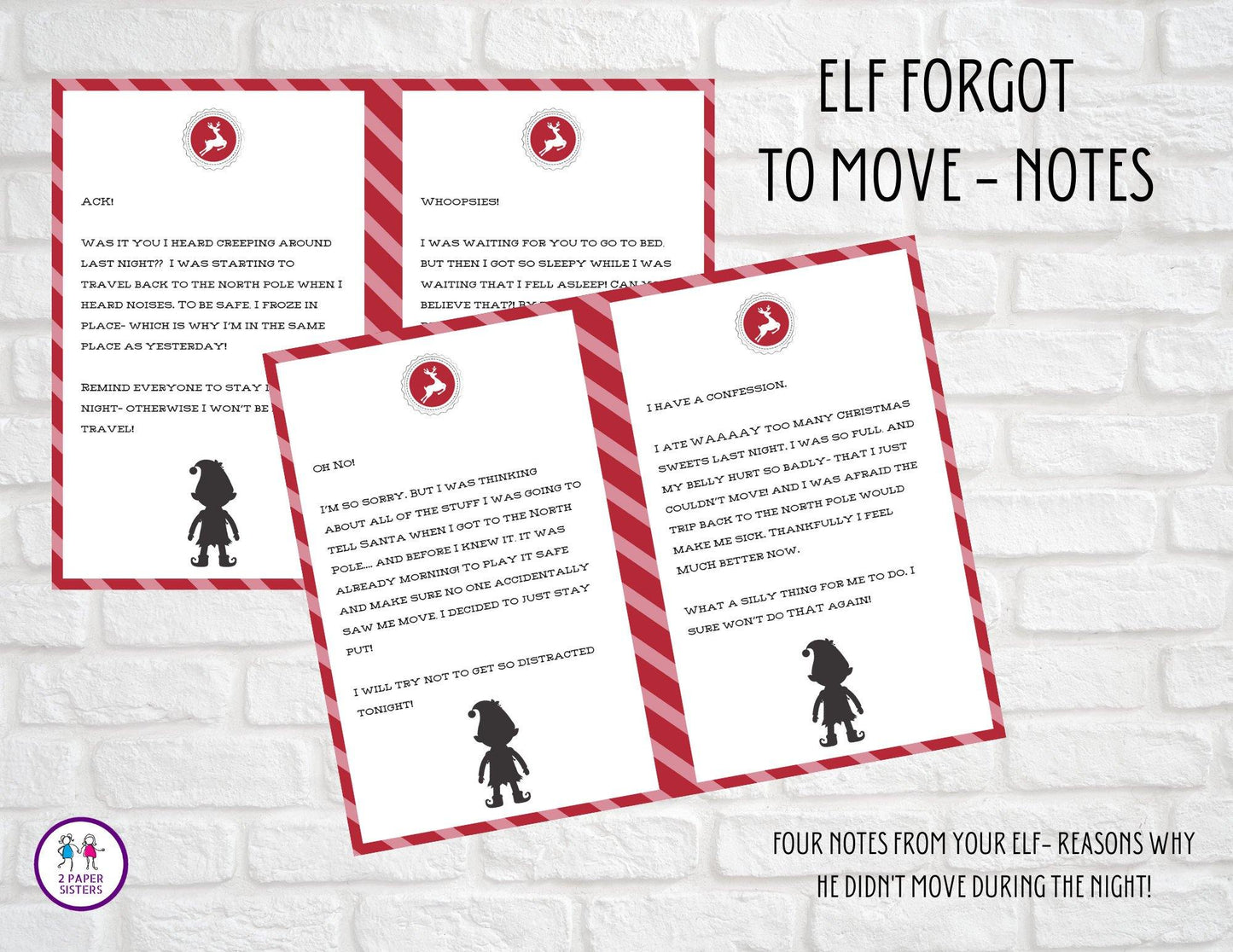 Elf on the Shelf, Elf forgot to move, Elf excuse notes, letter from elf, Christmas, Santa, Scout Elf, INSTANT DOWNLOAD - 2 Paper Sisters